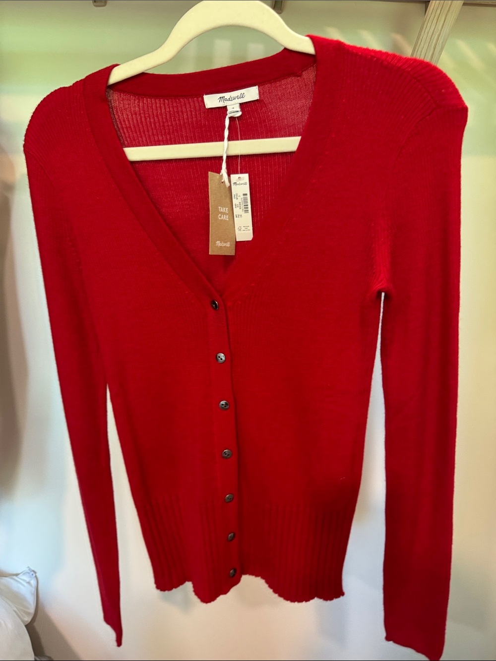 Madewell Red V-Neck Button-Front Cardigan